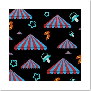 prism tent pattern with baby's shoes and pacifier Posters and Art